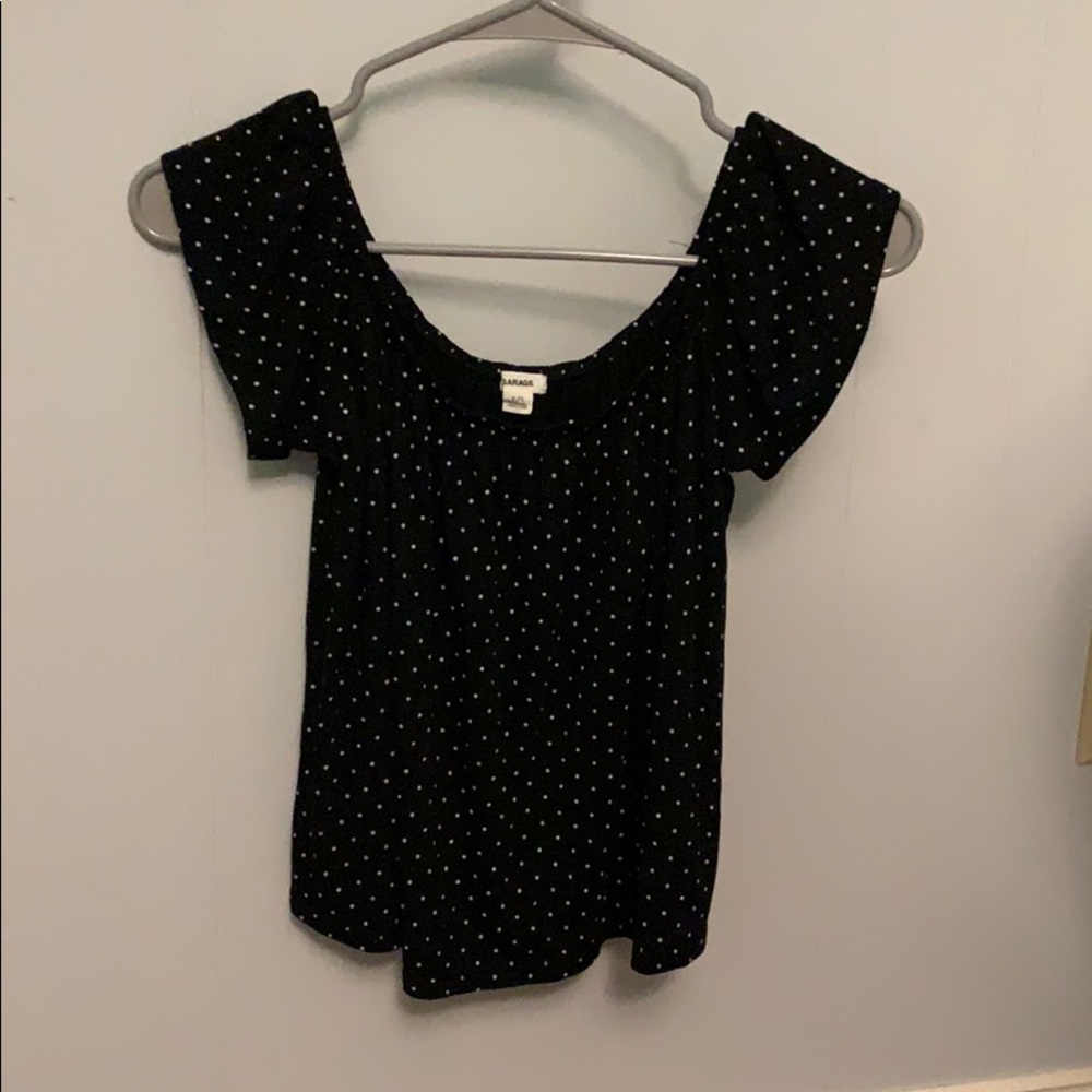 Black blouse with white polka dot